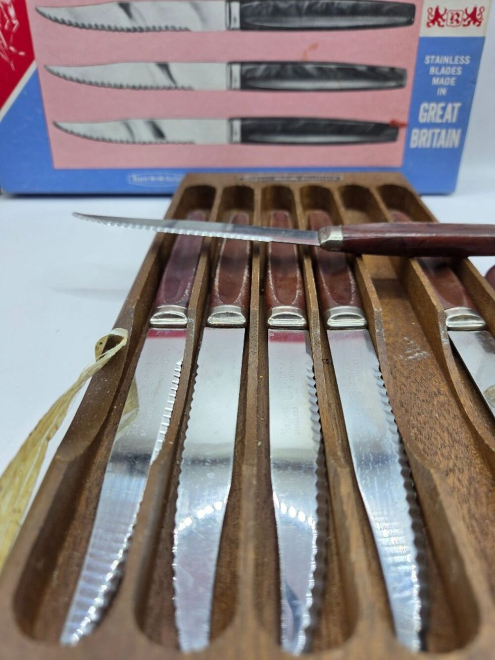 Vtg Regent Sheffield Stainless Steel Steak Knives Set Of 6 Box Made In England - Picture 5 of 12